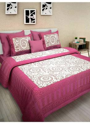 Cotton Print Queen Size Cotton Bedding Bedsheet With 2 Pillow Cover 90 X 108 Bedspread 1
