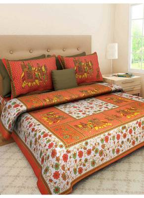 Indian Print Queen Size Cotton Bedding Bedsheet With 2 Pillow Cover Sanganeri Double Size 90 X 108 1
