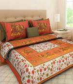 Indian Print Queen Size Cotton Bedding Bedsheet With 2 Pillow Cover Sanganeri Double Size 90 X 108