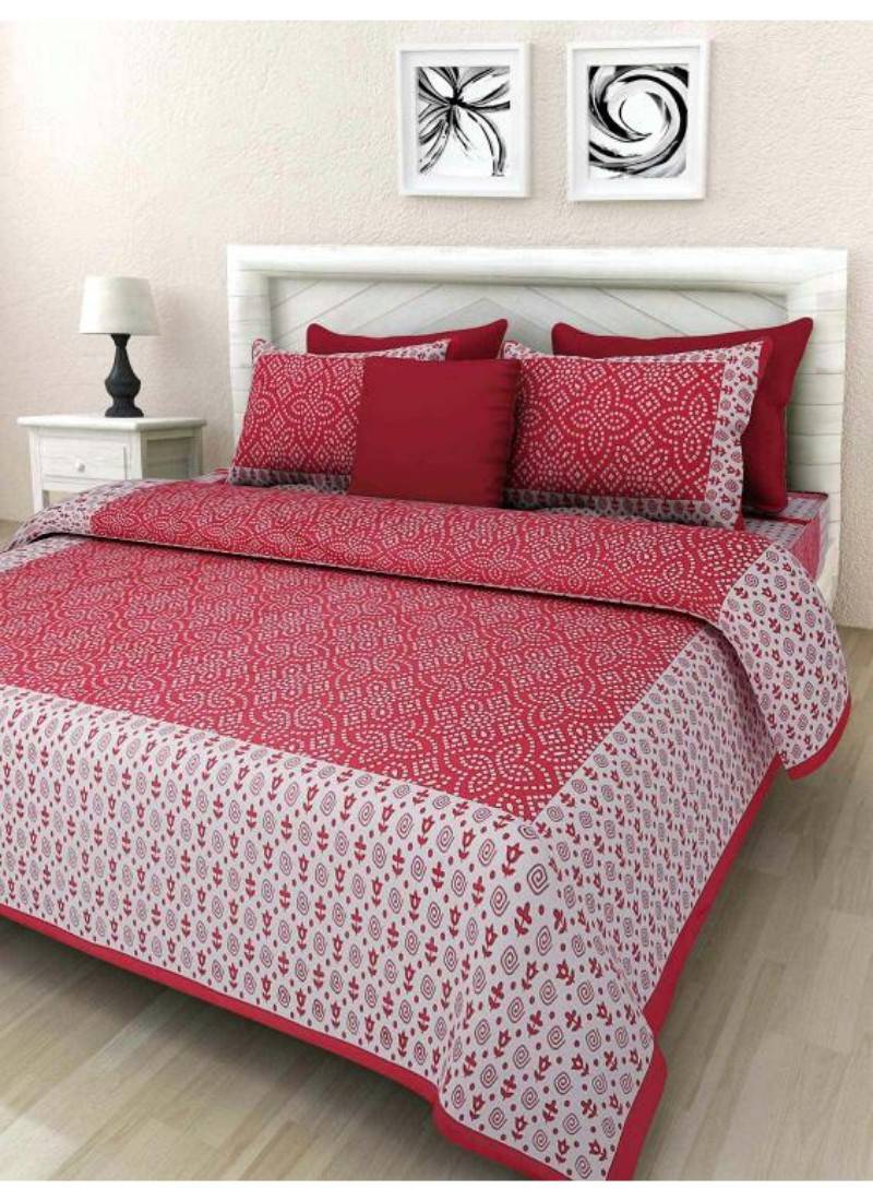 Indian Print Queen Size Cotton Bedding Bedsheet With 2 Pillow Cover