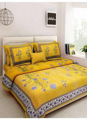 Cotton Indian Print Queen Size Cotton Bedding Bedsheet With 2 Pillow Cover Sanganeri Double Size 1