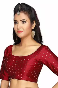 Red Art Silk Readymade Blouse