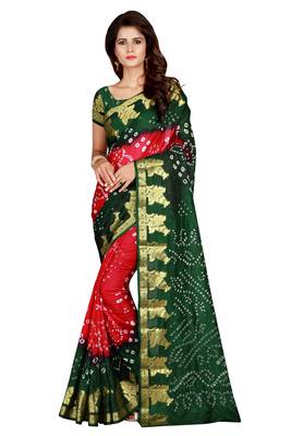 Multicolor printed art silk bandhej saree  with blouse 1