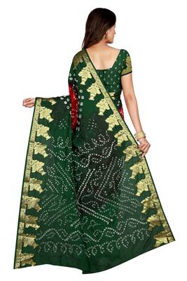 Multicolor printed art silk bandhej saree  with blouse 3