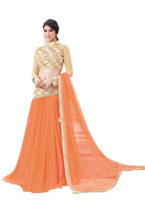 Orange Color Net Designer Semi  Stitched Lehenga Choli 1