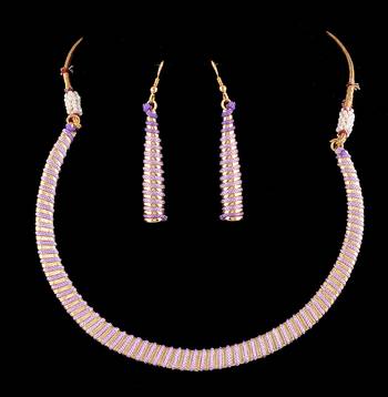 Gold And Purple Thread Work Necklace Set 1