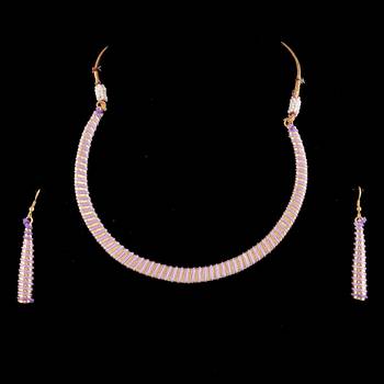 Gold And Purple Thread Work Necklace Set 2