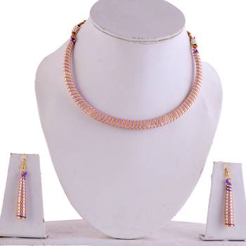 Gold And Purple Thread Work Necklace Set 3