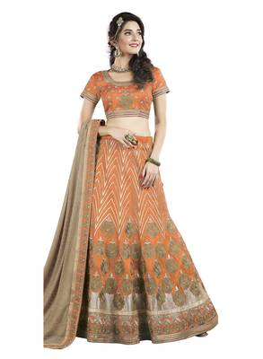 Orange Color Silk Designer Semi  Stitched Lehenga Choli 1