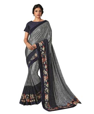 Grey Printed Lycra Saree With Blouse 1