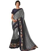 Grey Printed Lycra Saree With Blouse