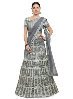 Green Color Silk Designer Semi  Stitched Lehenga Choli 1