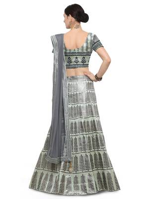 Green Color Silk Designer Semi  Stitched Lehenga Choli 3