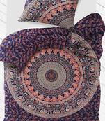 Cotton fabric elephant mandala blue duvet cover size single