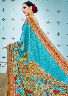 Blue Printed Art Silk Saree With Blouse 2