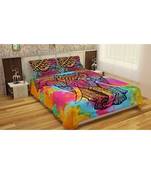 Stand elephant multi duvet cover with 2 pillow cover cotton size queen