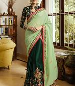 Lime embroidered art silk saree with blouse
