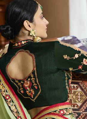 Lime embroidered art silk saree with blouse 2
