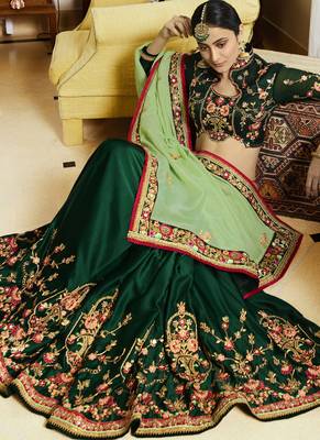 Lime embroidered art silk saree with blouse 3