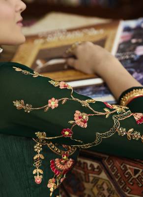 Lime embroidered art silk saree with blouse 5