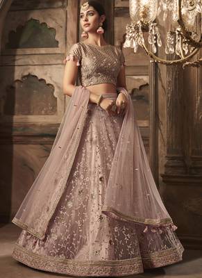 Baby Pink Net Heavy Embroidery Semi Stitched Lehenga Choli 1