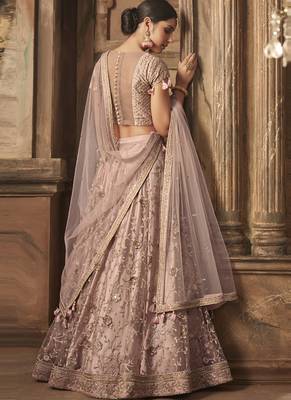Baby Pink Net Heavy Embroidery Semi Stitched Lehenga Choli 2