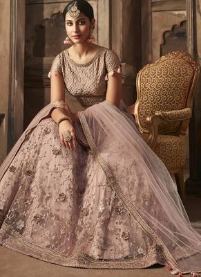 Baby Pink Net Heavy Embroidery Semi Stitched Lehenga Choli 3