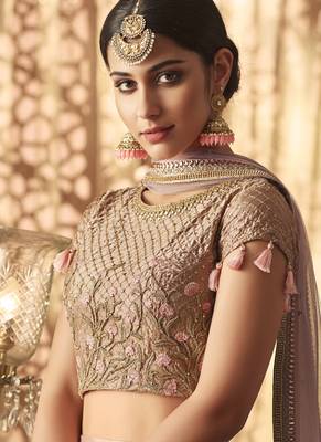 Baby Pink Net Heavy Embroidery Semi Stitched Lehenga Choli 4