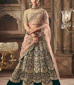 Green Falkn Velvet Bridal Semi Stitched Lehenga Choli