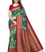 Green printed silk blend saree with blouse