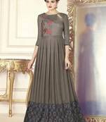 Dark grey digital print satin stitched salwar