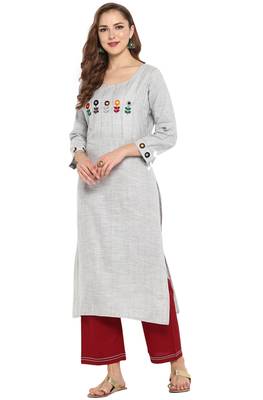 Janasya Cotton Embroidered Straight Kurta With Straight Pant 1