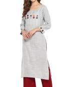 Janasya Cotton Embroidered Straight Kurta With Straight Pant