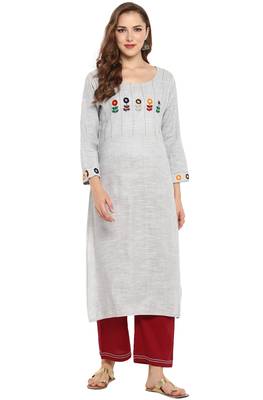 Janasya Cotton Embroidered Straight Kurta With Straight Pant 2
