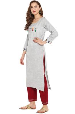 Janasya Cotton Embroidered Straight Kurta With Straight Pant 3