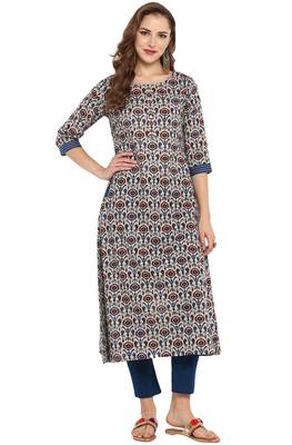 Janasya Cotton Printed A Line Kurta With Narrow Pant 1