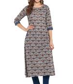 Janasya Cotton Printed A Line Kurta With Narrow Pant
