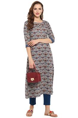 Janasya Cotton Printed A Line Kurta With Narrow Pant 2