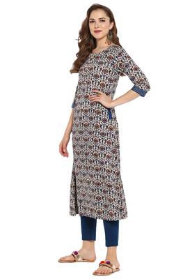 Janasya Cotton Printed A Line Kurta With Narrow Pant 3