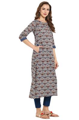 Janasya Cotton Printed A Line Kurta With Narrow Pant 4