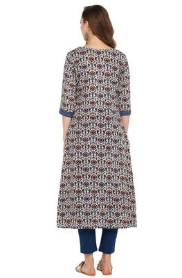 Janasya Cotton Printed A Line Kurta With Narrow Pant 5