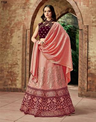 Red Embroidered Silk Lehenga With Dupatta 1
