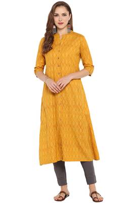Janasya Cotton Foil Print A Line Kurta With Narrow Pant 1