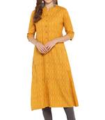 Janasya Cotton Foil Print A Line Kurta With Narrow Pant