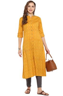 Janasya Cotton Foil Print A Line Kurta With Narrow Pant 2