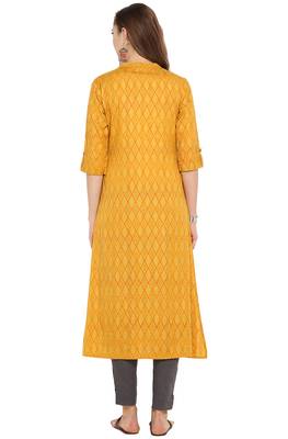 Janasya Cotton Foil Print A Line Kurta With Narrow Pant 3