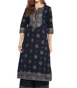 Janasya Cotton Gota Lace Straight Kurta With Palazzo
