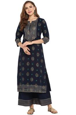 Janasya Cotton Gota Lace Straight Kurta With Palazzo 2