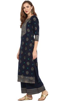 Janasya Cotton Gota Lace Straight Kurta With Palazzo 3