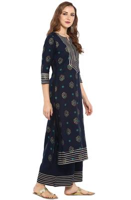 Janasya Cotton Gota Lace Straight Kurta With Palazzo 4
